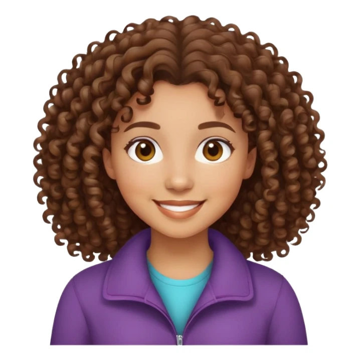 mixed-race girl with curly brown hair, smiling face sticker