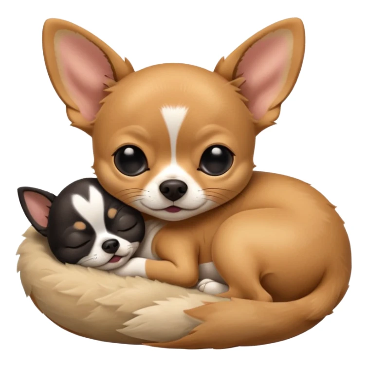 A high-resolution photo-realistic digital illustration of a cute black and tan chihuahua with big eyes closed sleeping lazily. sticker