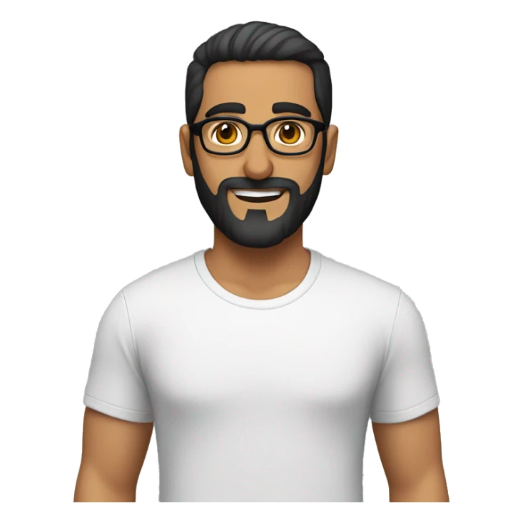 Middle Eastern man wearing t-shirt, black short hair, beard and glasses sticker