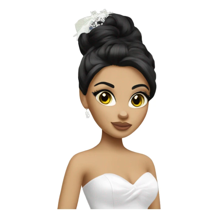 Bratz, bride, black updo hair, olive skin, hazel almond cat eyes sticker