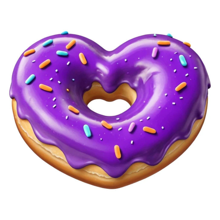 Realistic isolated heart shaped donut with purple color. sticker
