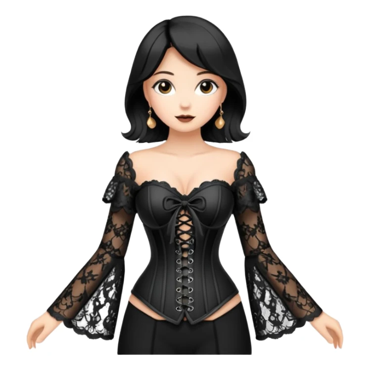 Black lace up corset top with long bell sleeves sticker