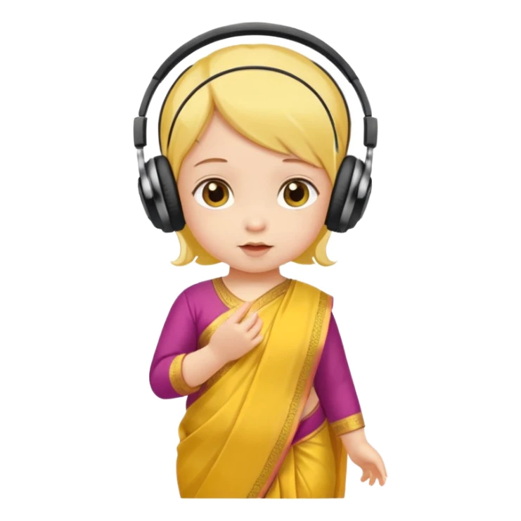 baby saree dress with headphone, yellow sticker