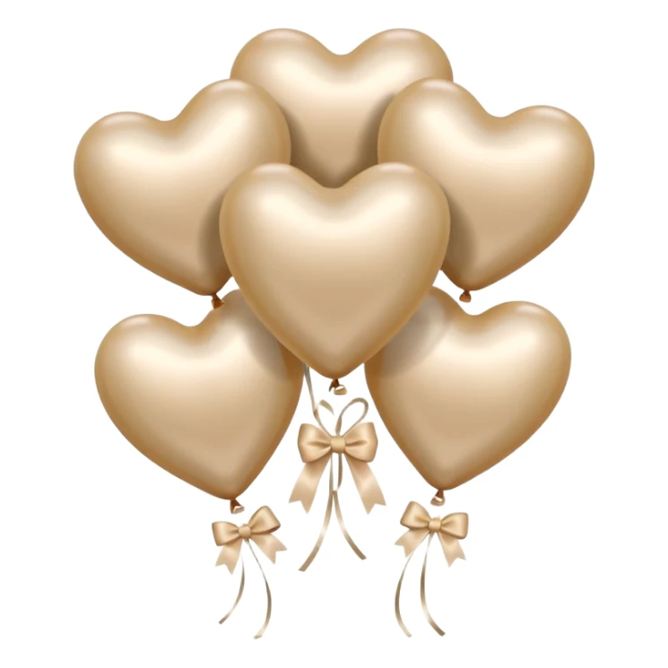 pearl-colored bow and 6 beige  aesthetic heart-shaped balloons sticker