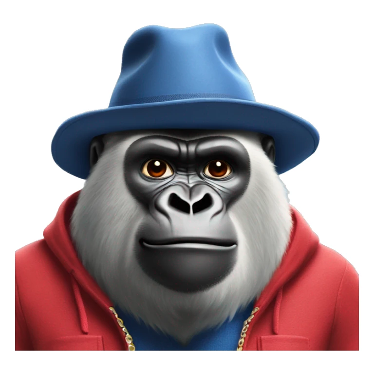 gorilla in paddington bear's  blueclothes and red hat sticker