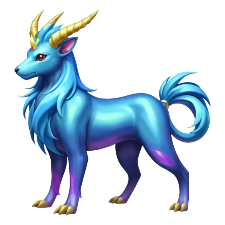 Shiny colorful iridescent long-horned legendary majestic Suicune-Electrike-Manectric-Luxray-Fakémon-fusion-animal-creature, full body  sticker