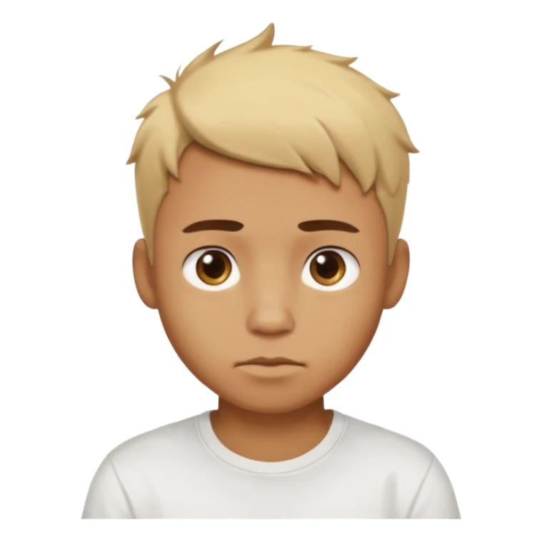 caramel skin colored Male with short buzz, messy blonde hair, large expressive golden-brown eyes, brown skin color, scar over nose, wearing a plain white t-shirt. sticker