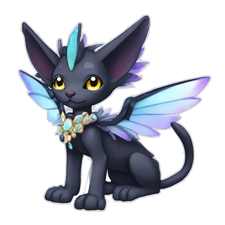 cool shiny kawaii anime edgy distinguished ethereal elegant beautiful fantasy black ethereal fantasy nargacuga-Noivern-sphynx-Quiana-Fakemon collar harness moon gem jewels full body sticker