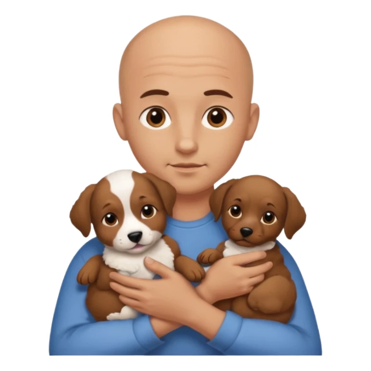 Bald guy with brunette and white puppy sticker