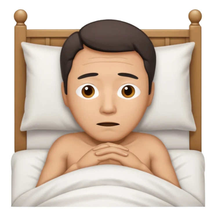 A middle-aged Asian man lying in bed, unable to sleep sticker