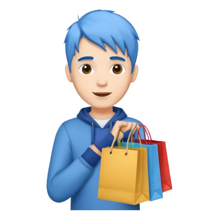 man with blue hair holding shopping bags sticker