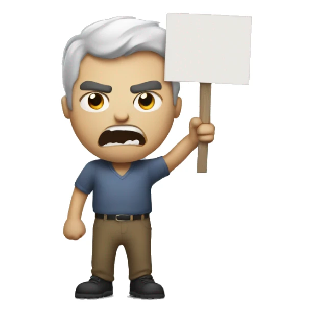 angry man holding a sign that says ITSG sticker