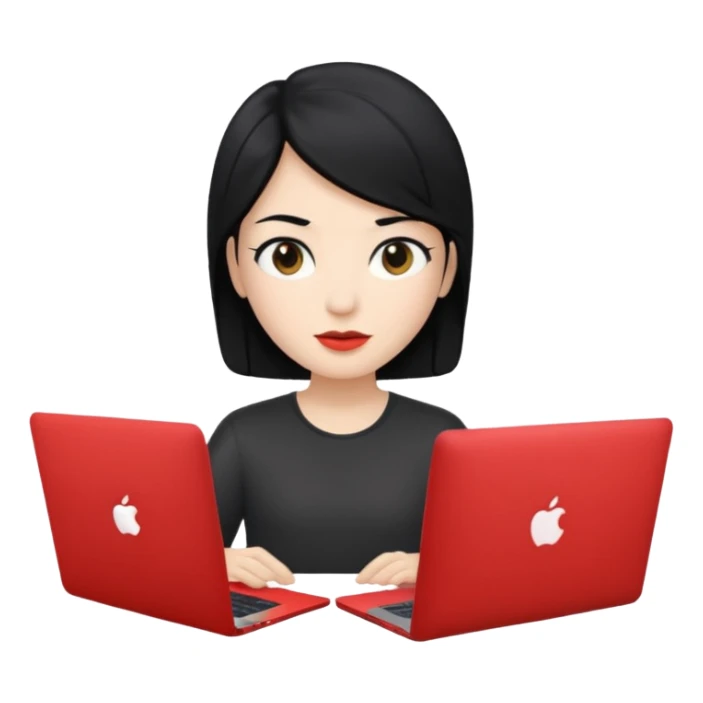 A marketer with a black macbook with black hair sticker