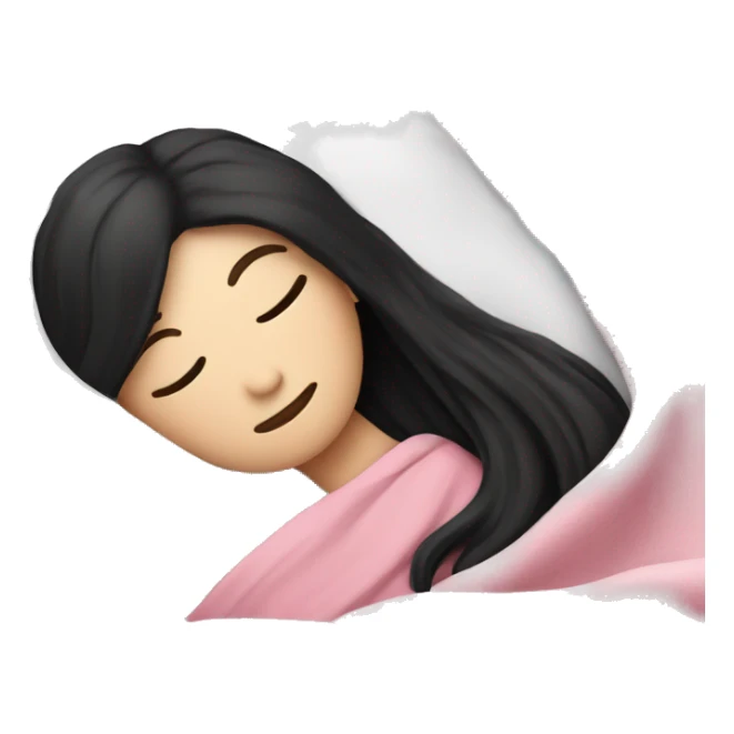 pale white girl with long black hair sleeping in pink blanket sticker