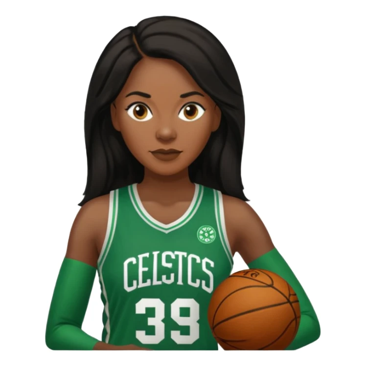 40 something black women with long brown and black hair dressed in celtics jersey  sticker