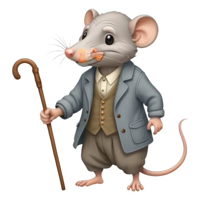 Old rat with wrinkles walking with old clothes and a cane  sticker