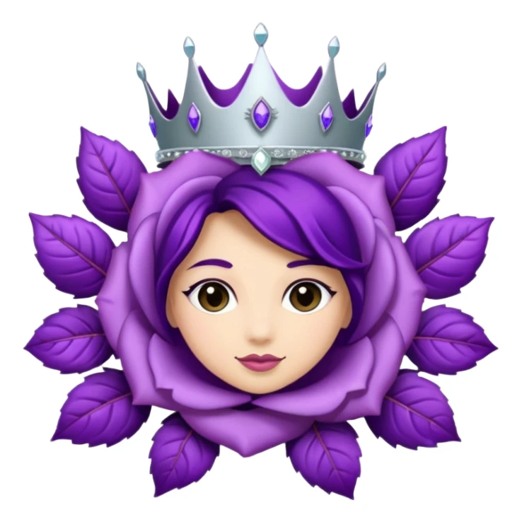 Purple rose with silver tiara and a purple emblem leaf wreath sticker