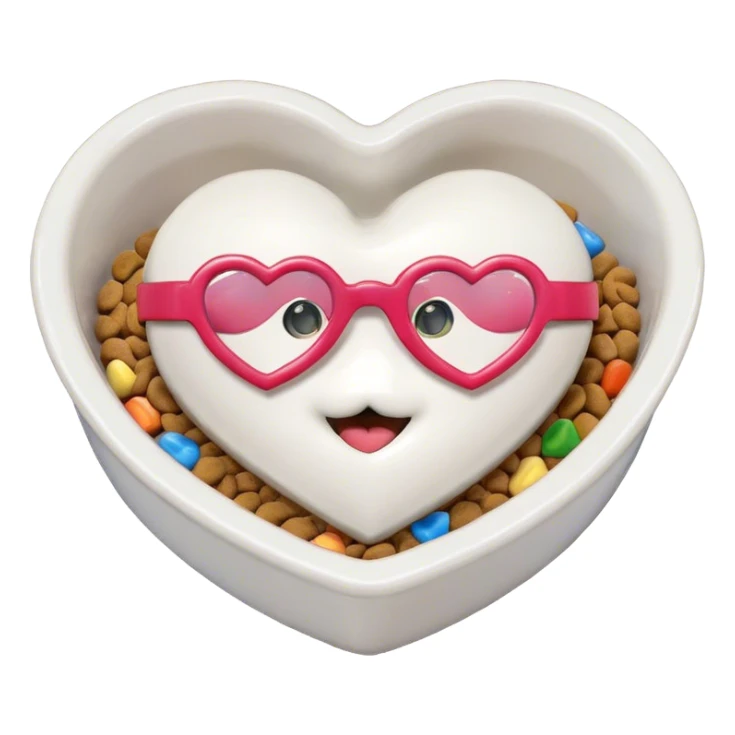 pet food bowl with a heart, make the food in the bowl white with rainbow specs sticker