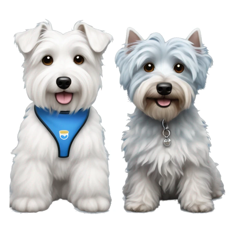 2 Dogs Side by side - one is a West Highland White Terrier and the other is a Blue Merle Miniature Poodle Mix sticker