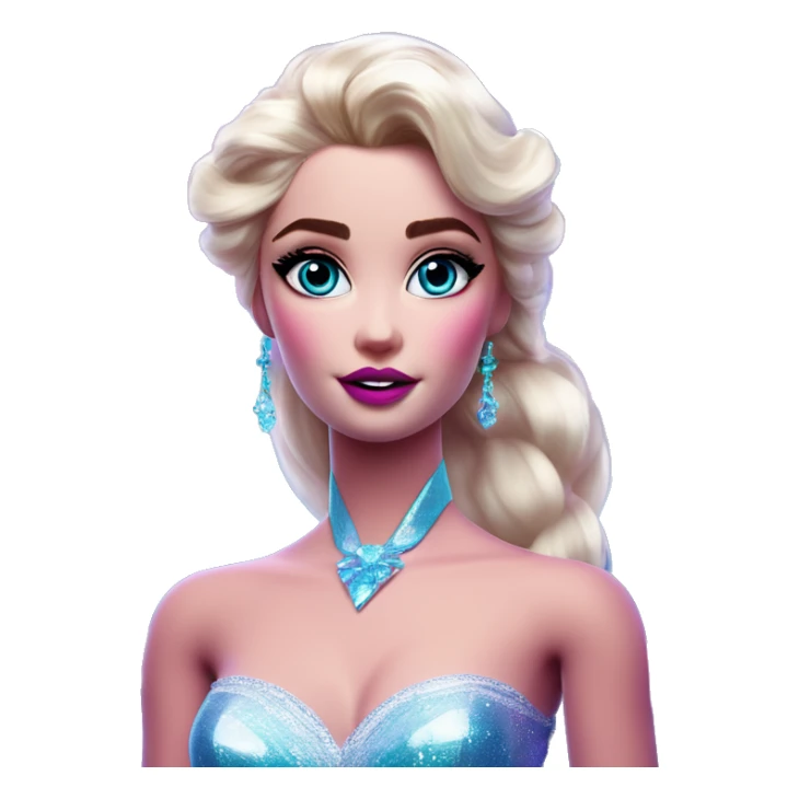 Synthwave Elsa in Barbie style, oil paint, epic eyes, intricate lips, exquisite pose, beautiful, desirable, logical sticker