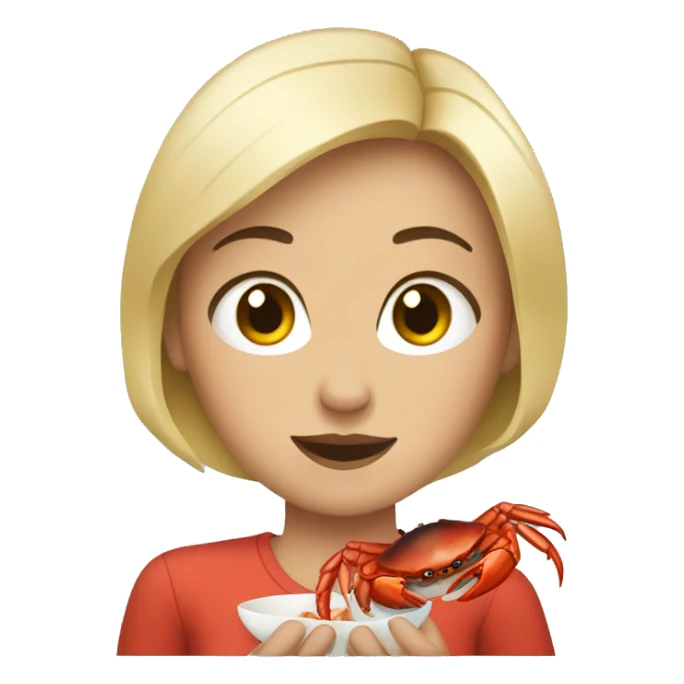 A white woman with short black hair getting ready to eat a crab. sticker
