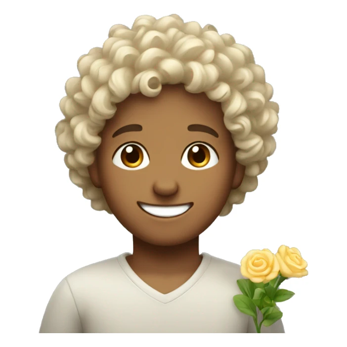 smiling curly hair boy with flower vase sticker