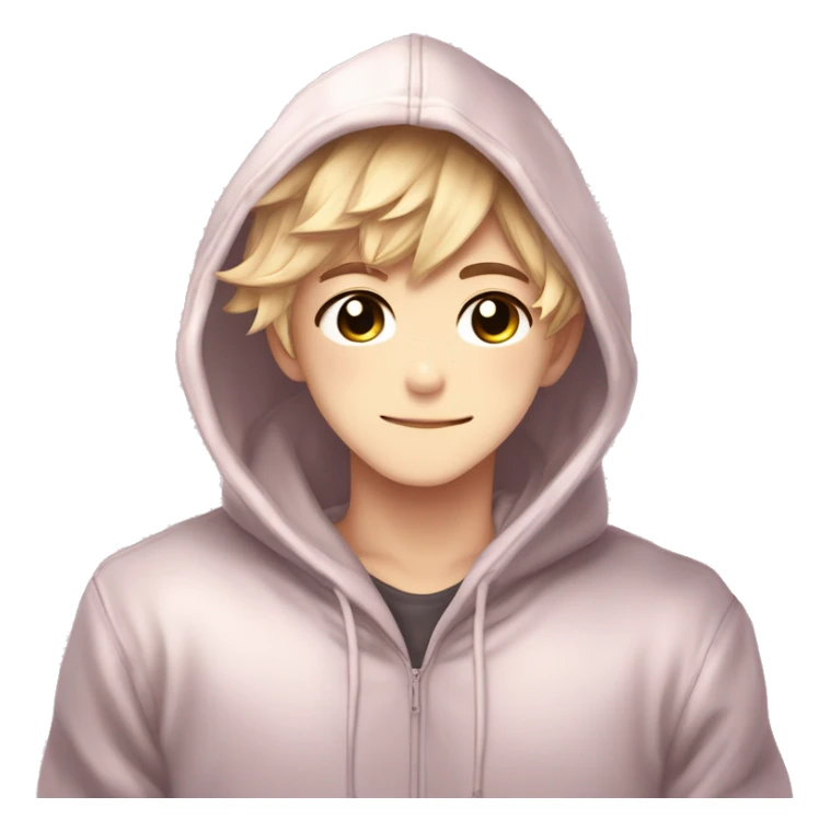Cute Kawaii Beautiful Gorgeous Sparkly Shiny Blushing Anime Style Romantic Shojo Catboy Man Guy Femboy With Pretty Hair And Hoodie Trendy Style Outside sticker
