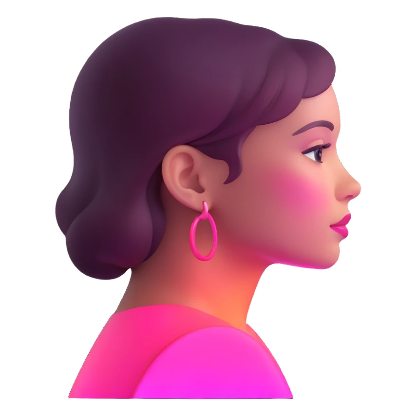 Girl in profile view with curved silhouette, transparent glass style, bright pink gradient, with highlights and shadows, minimalist design sticker
