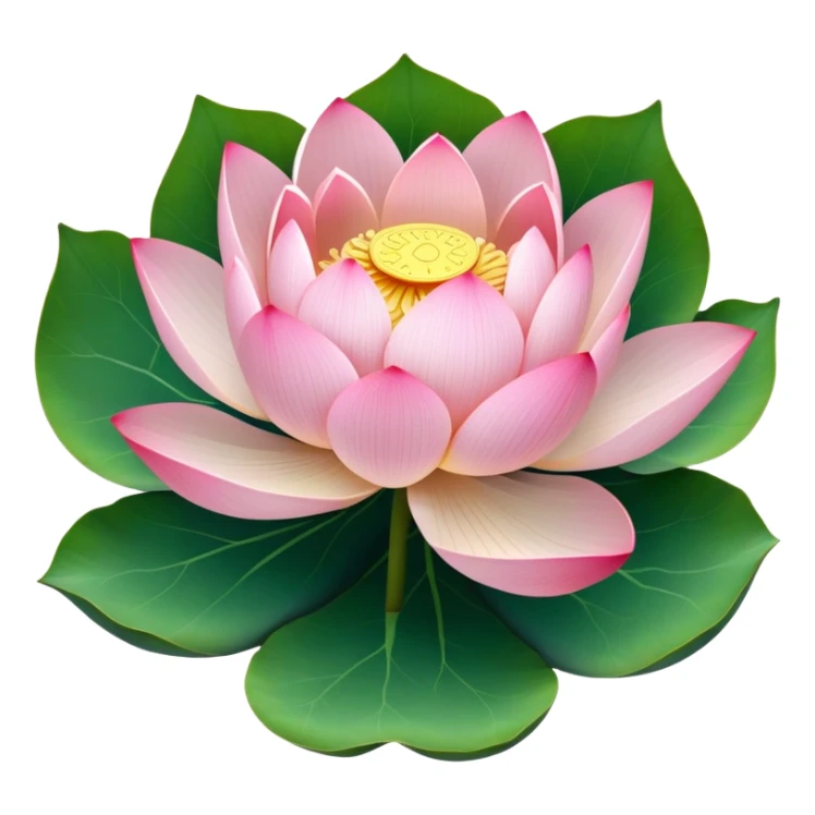 Accurate lotus flower with pink petals and botanically correct lotus leaf - round with distinctive notch, raised edges and radial veins sticker
