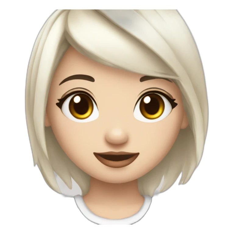 Frontal view curvy emo girl sits white skirt striped stockings hands up sticker