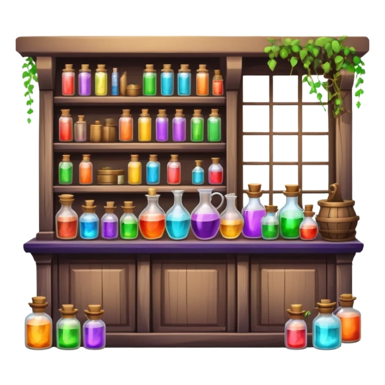 Magical fantasy shop with potions, spell books, and enchanted items sticker