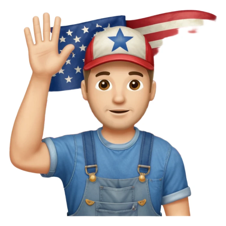redneck guy with overalls waving american flag sticker