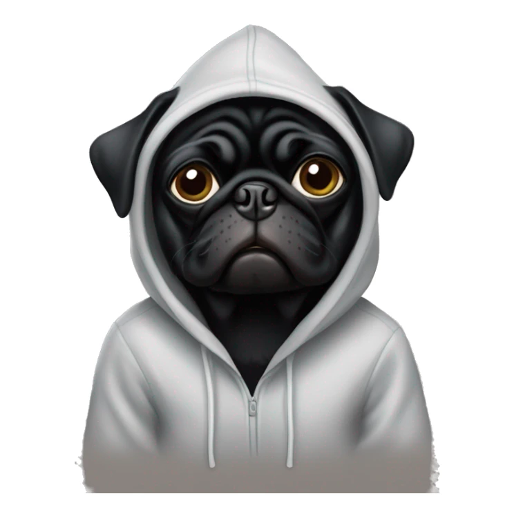Black pug wearing a hoodie sticker