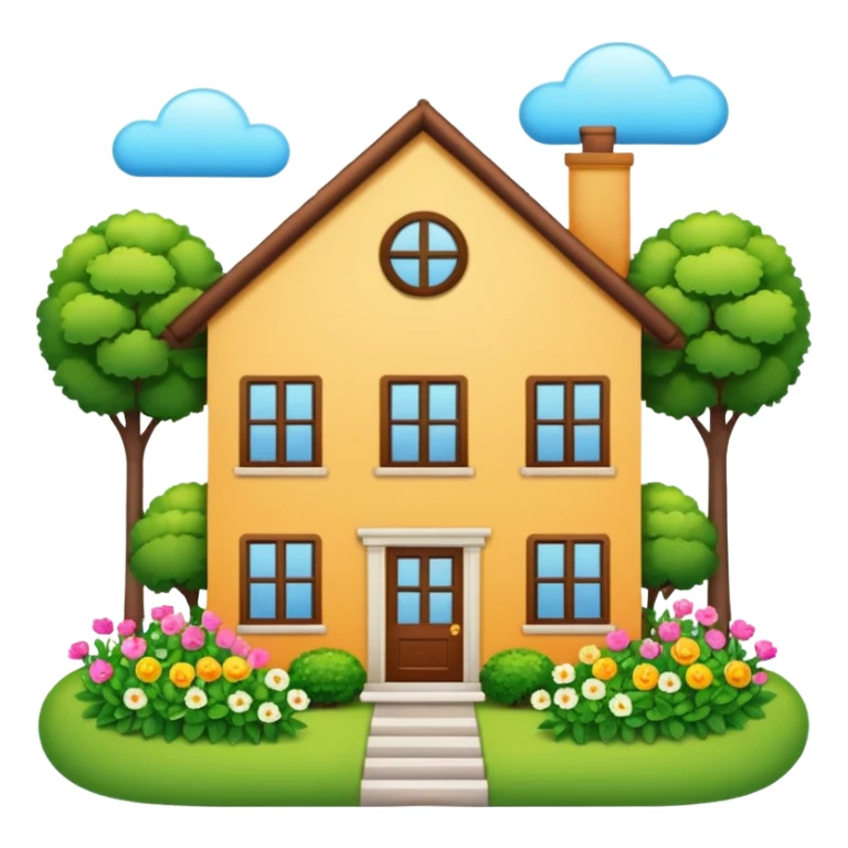 a home which has garden like and the home has slack emoji, sticker