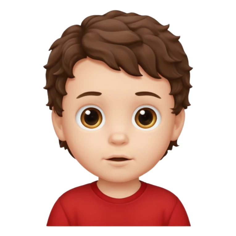 white baby boy with brunette wavy hair red shirt sticker