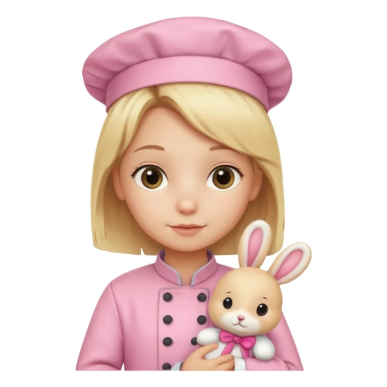 girl kid italian chef, blonde,  pink uniform, holding plush rabbit sticker