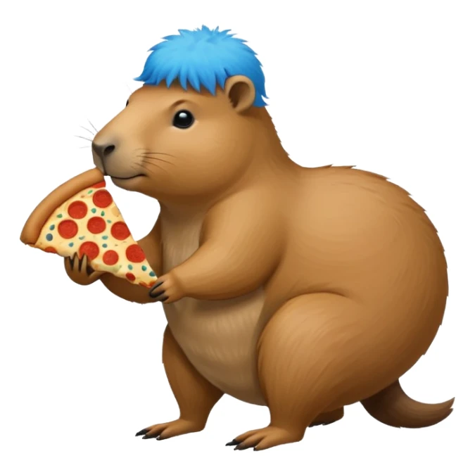my capybara has got long legs. it has got blue fur. it's eating pizza sticker