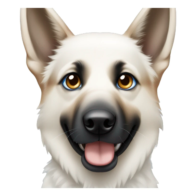 White and black German shepherd with 1 blue eye and 1 brown eye sticker