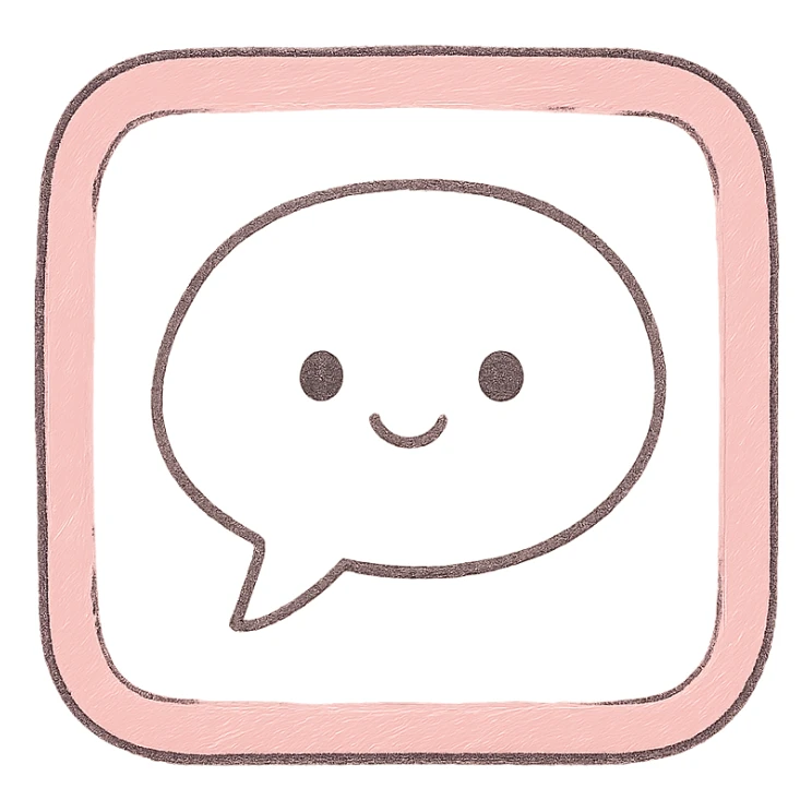 Japanese hand-drawn style, pink theme, soft and cute social app icon, transparent background, for mobile home screen sticker