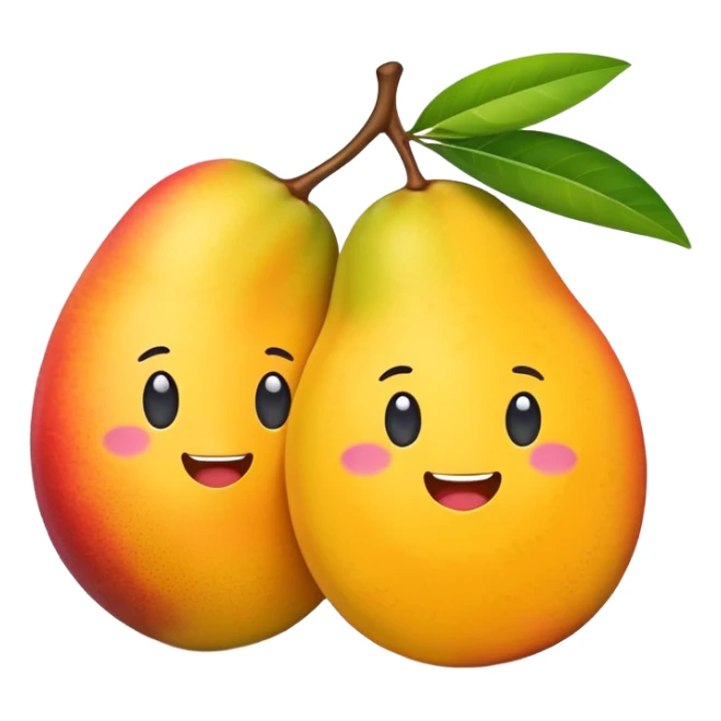 cute emoji-style mango, one half whole and one half sliced, flat design, colorful, minimal shading, high resolution sticker