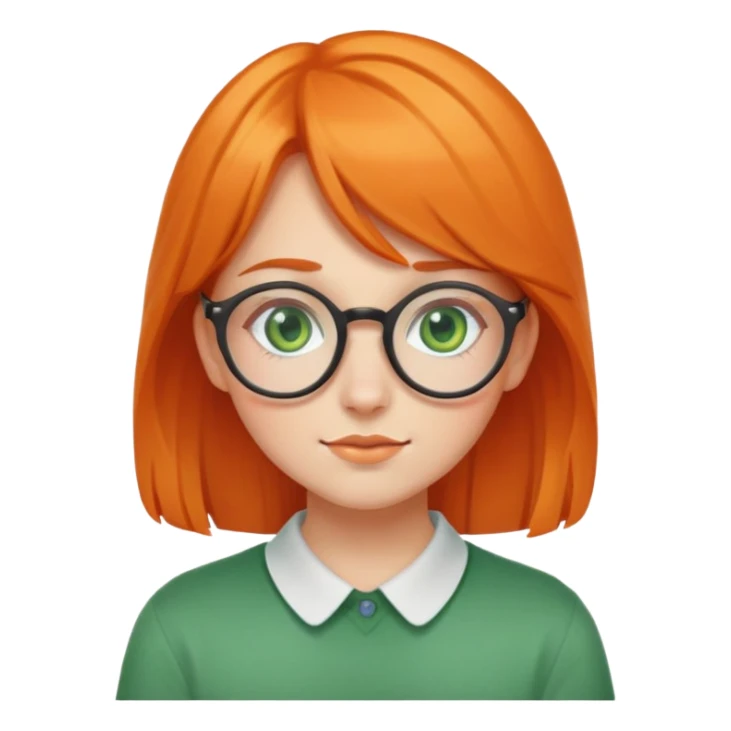orange-haired shy nerd girl with round glasses and green eyes sticker