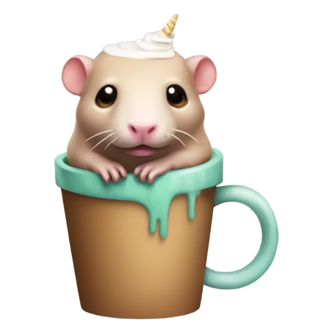 naked mole rat dressed in starbucks cup with unicorn horn sticker