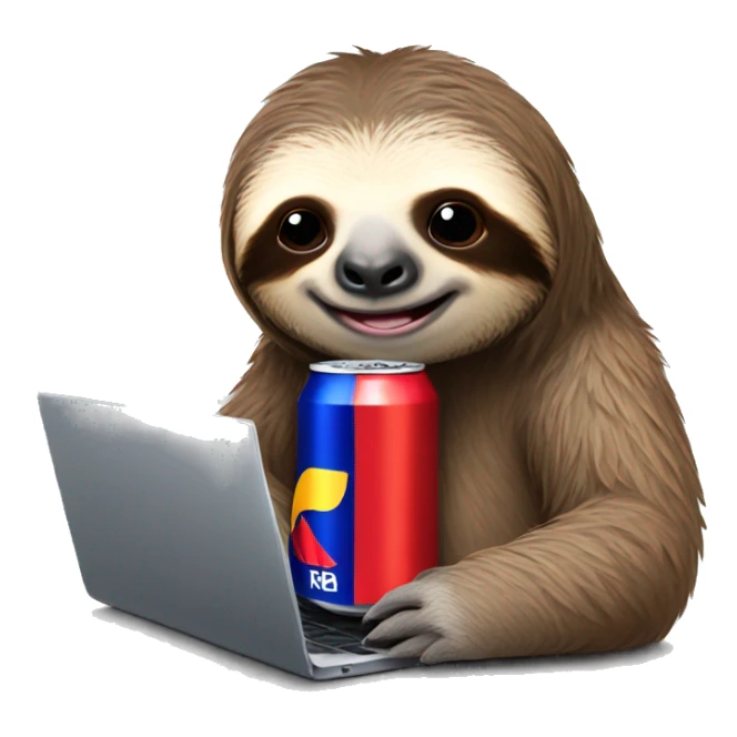 sloth with RedBull can and laptop sticker