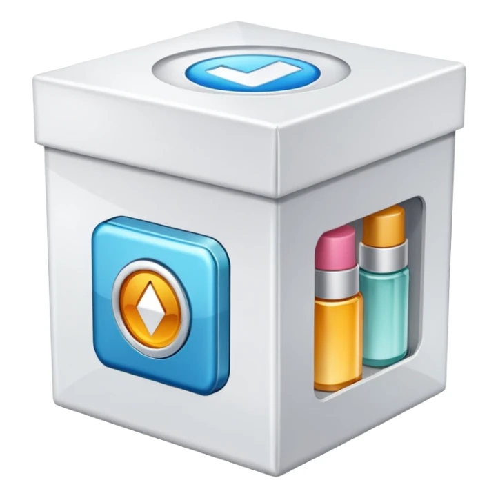 box with beauty products label and a reload icon in right upper corner sticker