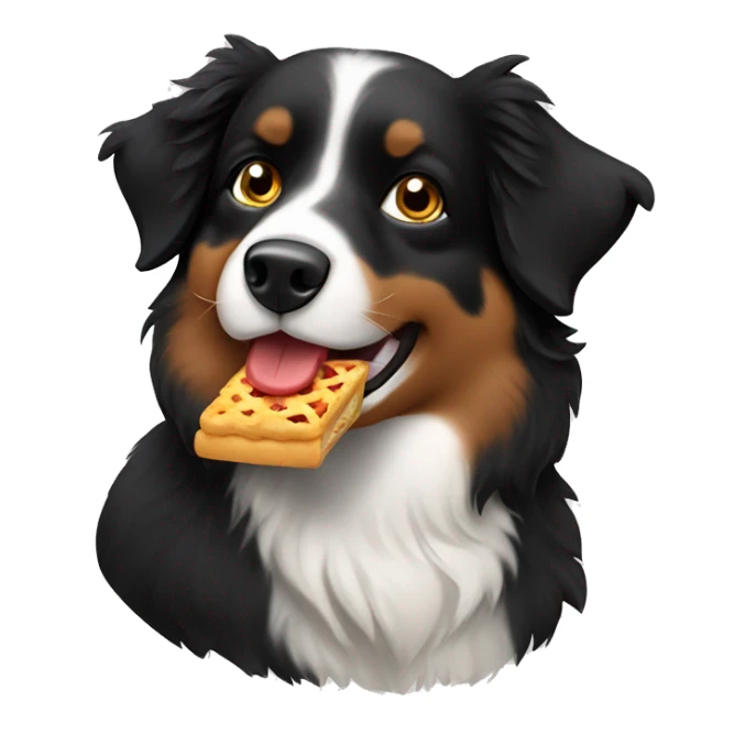 Small black australian shepherd dog eating pie  sticker