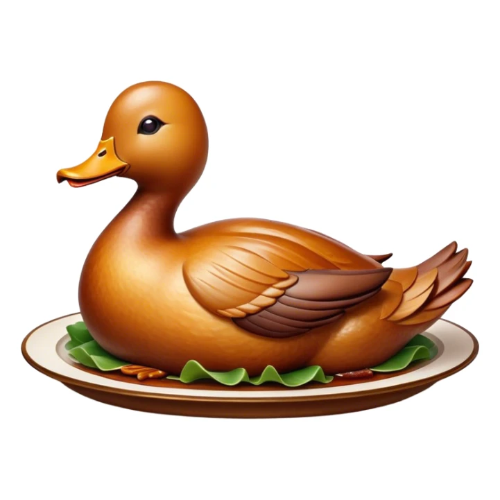 Cinematic Realistic Peking Duck Dish Emoji, depicted with crispy, roasted duck with glistening skin and succulent meat, rendered with rich textures and dramatic, appetizing lighting. sticker