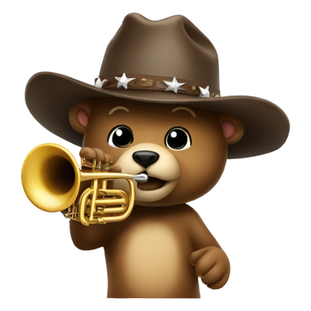 a bear wearing a cowboy hat playing the trumpet sticker