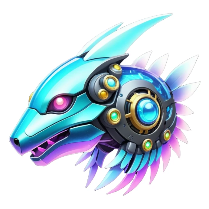  Epic legendary rare glowing mechanical Shiny sparkly transparent bioluminescent luminescent vibrant bright pastel dark exotic iridescent colorful gradients futuristic modern metallic glossy glittery fantasy-cyber-Protogen-Fakémon-Pokémon-Vernid-creature sticker