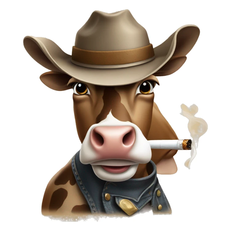 Cow smoking a cigarette wearing a cowboy hat sticker