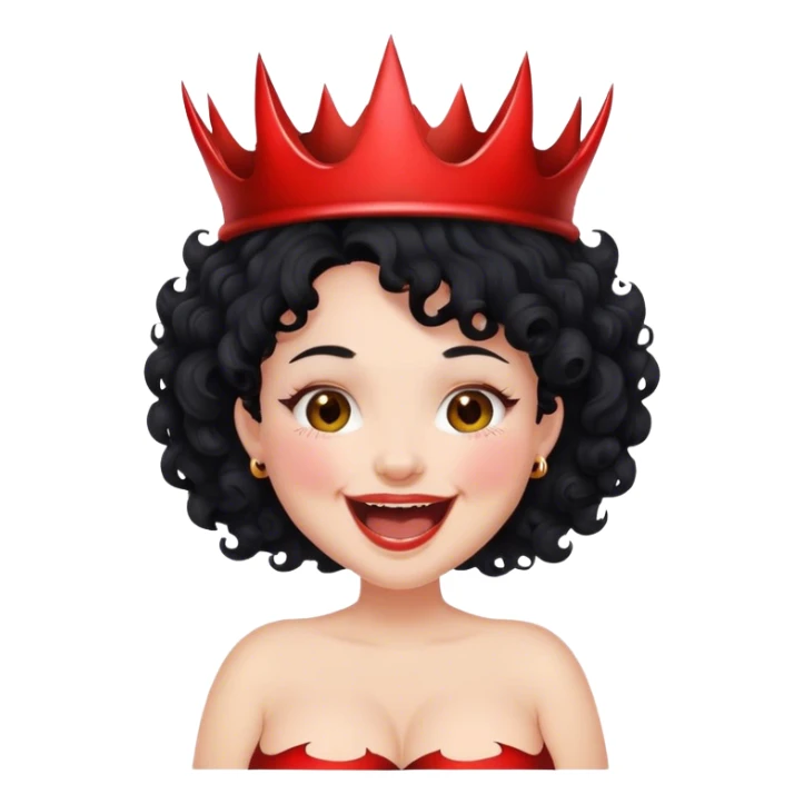 Pregnant fair woman  black curly hair laughing with devil crown  sticker